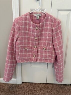 Rachel Zoe Pink Plaid Tweed Cropped Blazer